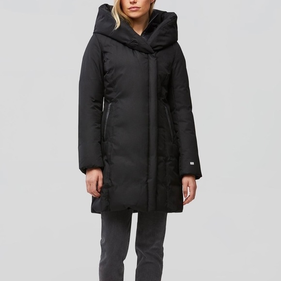 Soia & KYO CAMIELA Slim Fit Brushed Down Coat With Leather Trim - Picture 2 of 16